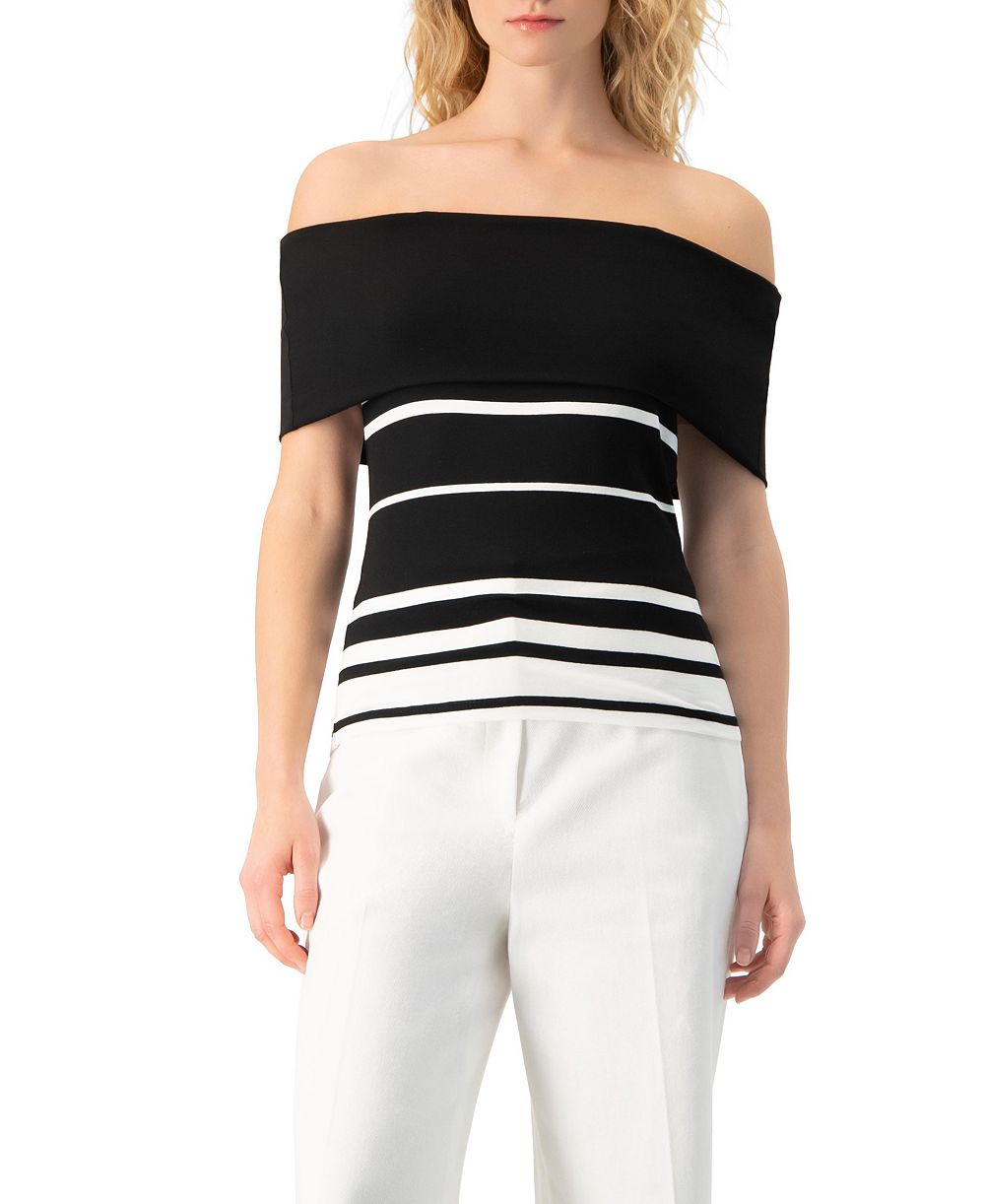 Ivonne Women's Bardot Stripe Off-Shoulder Short-Sleeve Knit Top