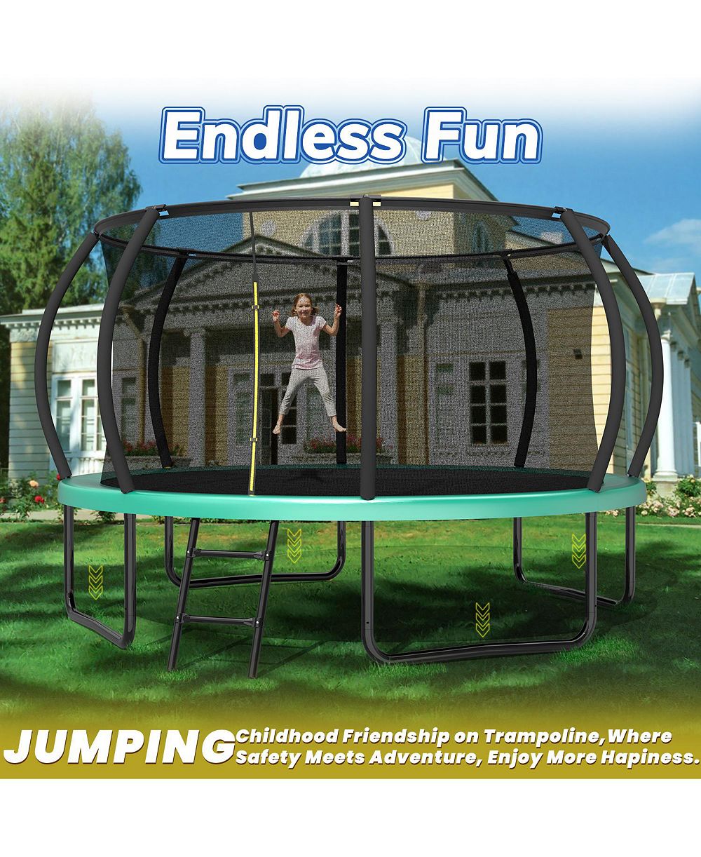 ZENY Recreational Kids Trampoline with Safety Enclosure Net and Ladder, Outdoor Recreational Trampolines