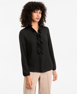 Bar III Women's Ruffle-Front Long-Sleeve V-Neck Blouse, Macy's Exclusive