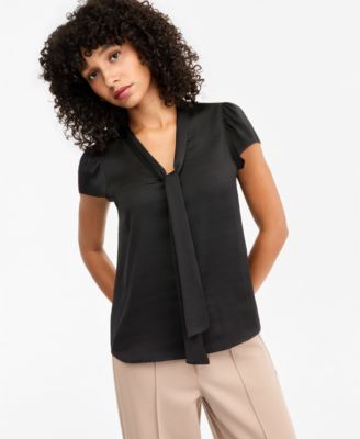 Женская блузка Bar III Satin Tie-Neck с воланами