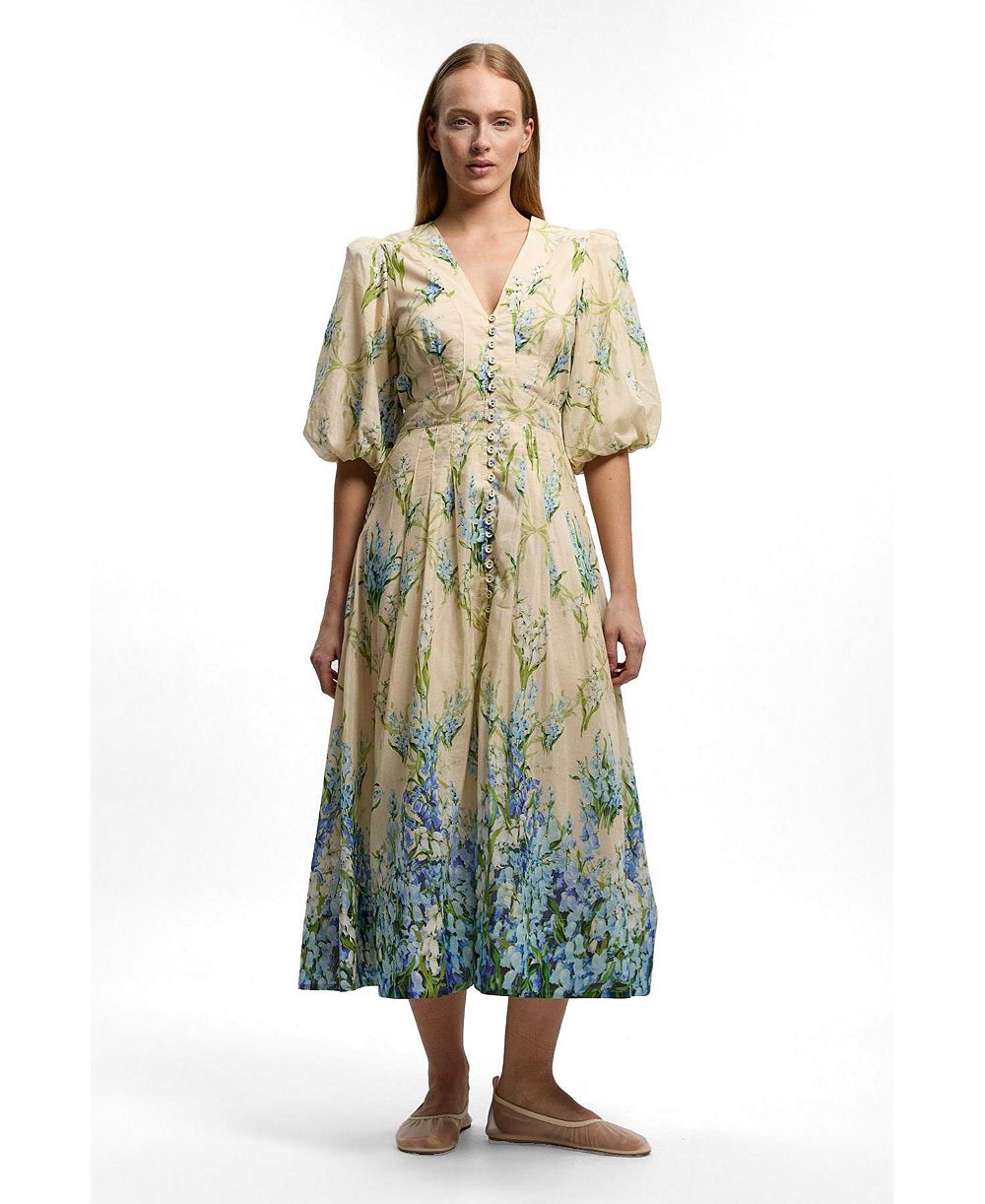 Karen Millen Женское миди-платье с цветочным принтом и пышными рукавами