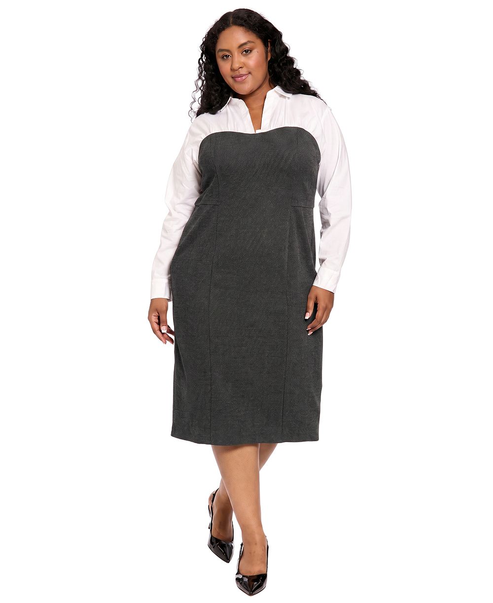 London Times Plus Size long-sleeve midi sheath платье