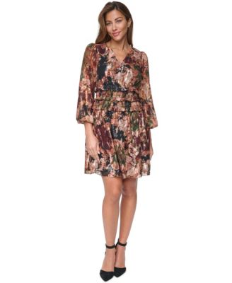 Eliza J Women's V-Neck Balloon Sleeve Fit & Flare Dress
