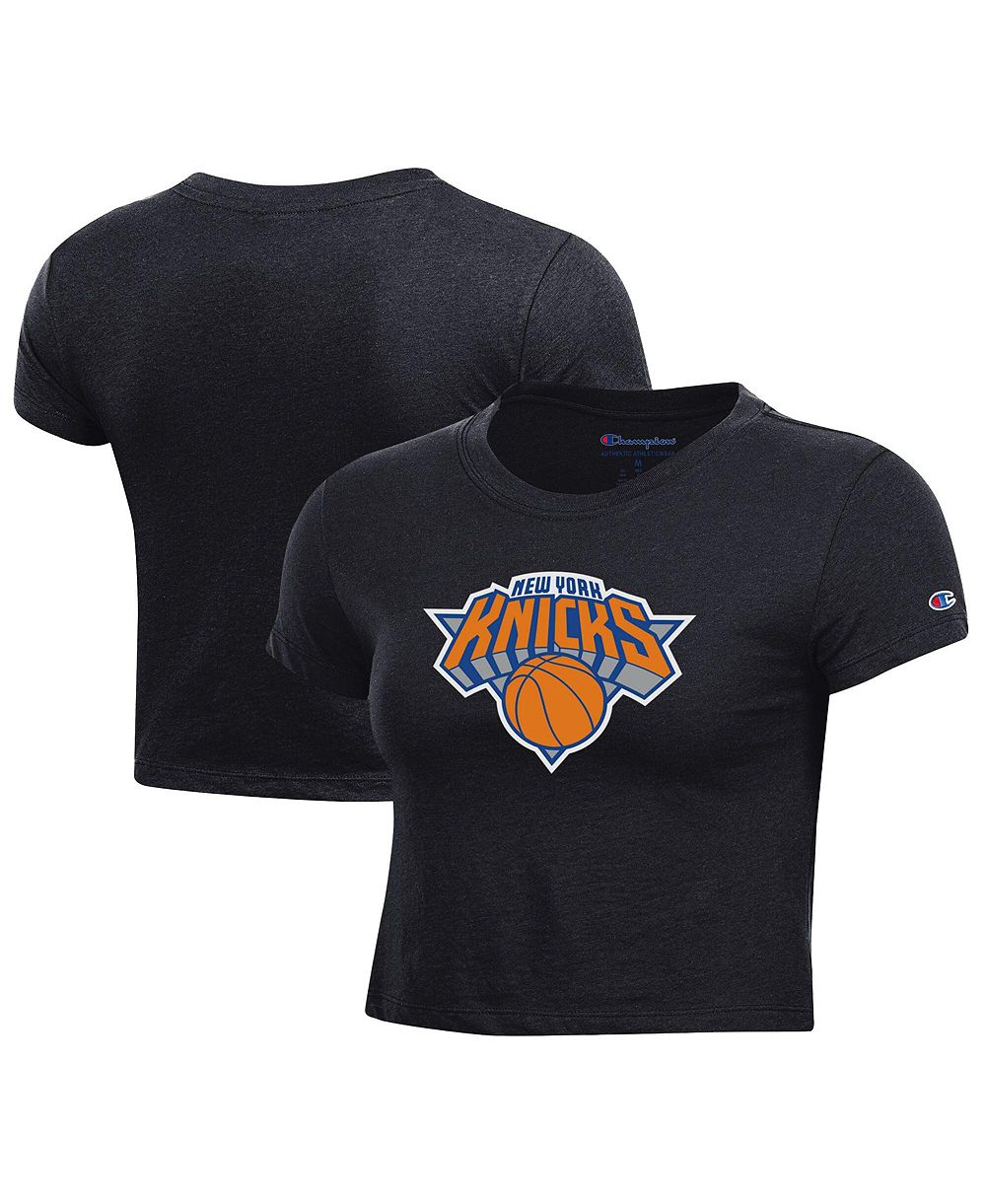 Женская укороченная футболка Champion Black New York Knicks Primary Logo