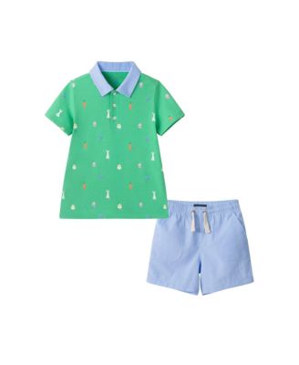 Andy & Evan Toddler Boys Andy and Evan Bunny Toss Knit Polo and Short Set