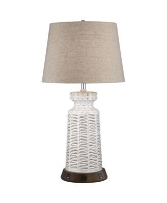 Possini Euro Design Country Cottage Table Lamp Ceramic USB and AC Power Outlet Workstation Charging Base 26" High White Tan Shade (Color May Vary)