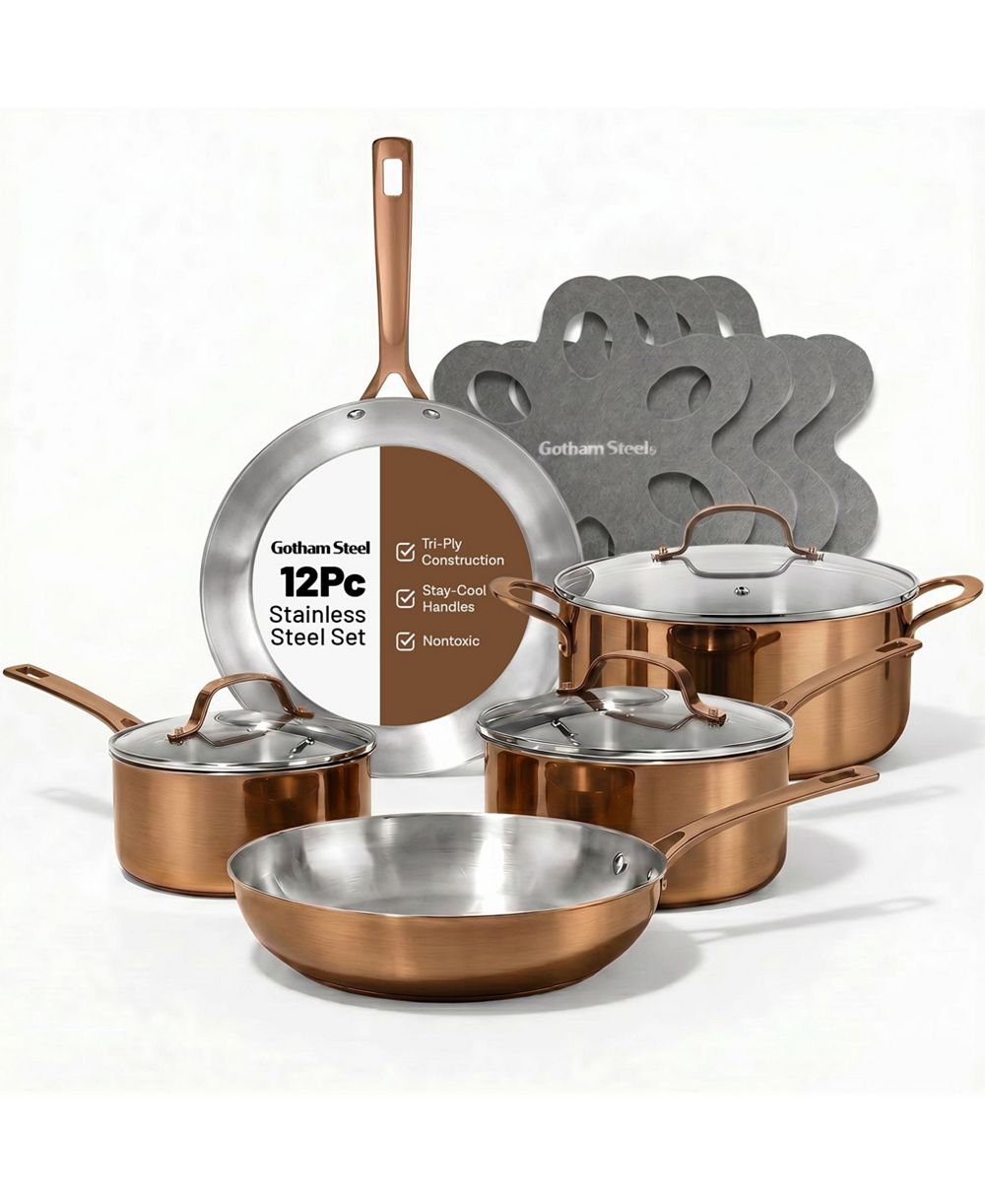 Набор посуды из нержавеющей стали Gotham Steel 12-Piece Tri-Ply Stainless Steel Cookware Set
