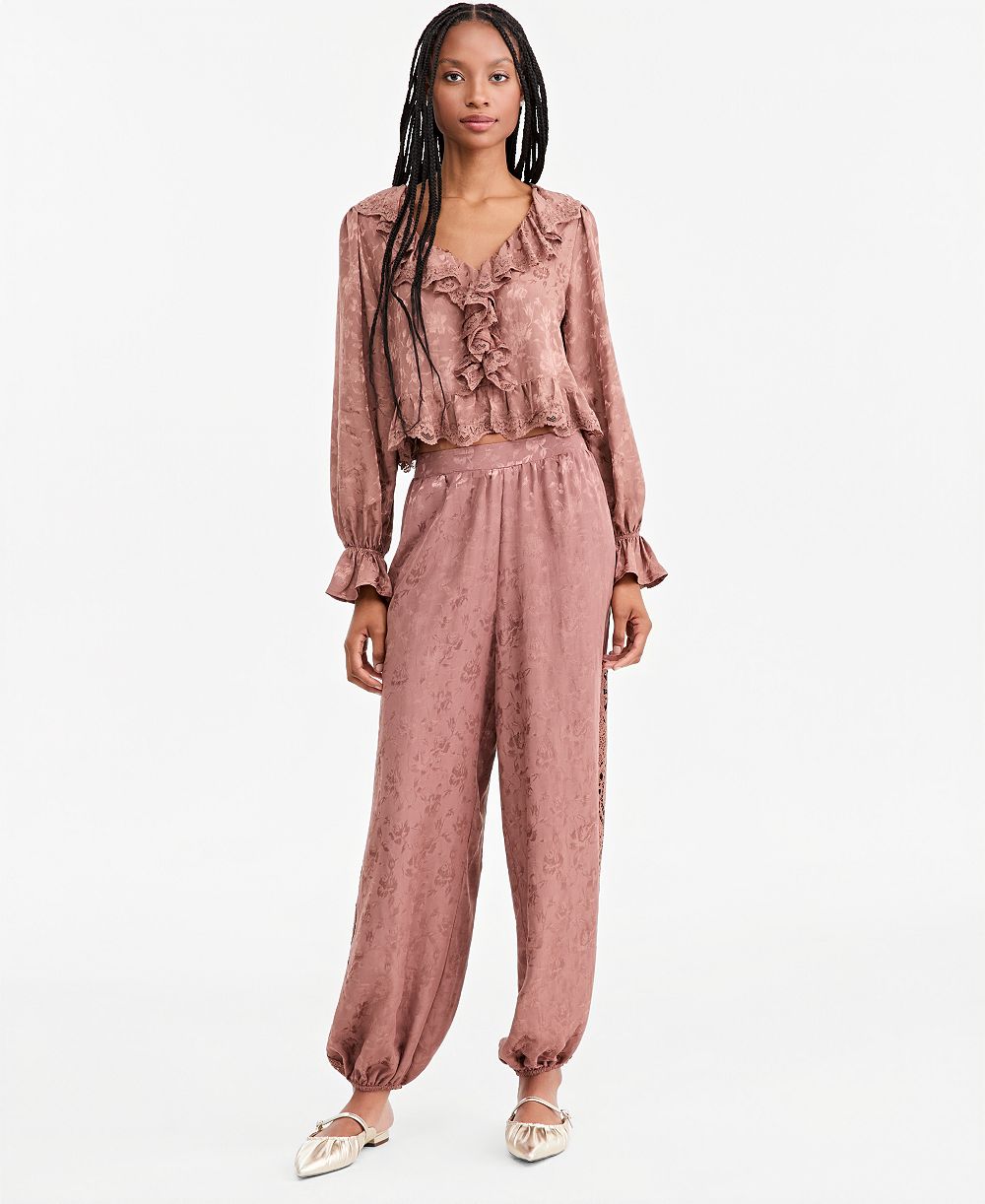 And Now This Petite  Pull-On High-Rise Satin Jacquard Balloon Pants, Macy's Exclusive