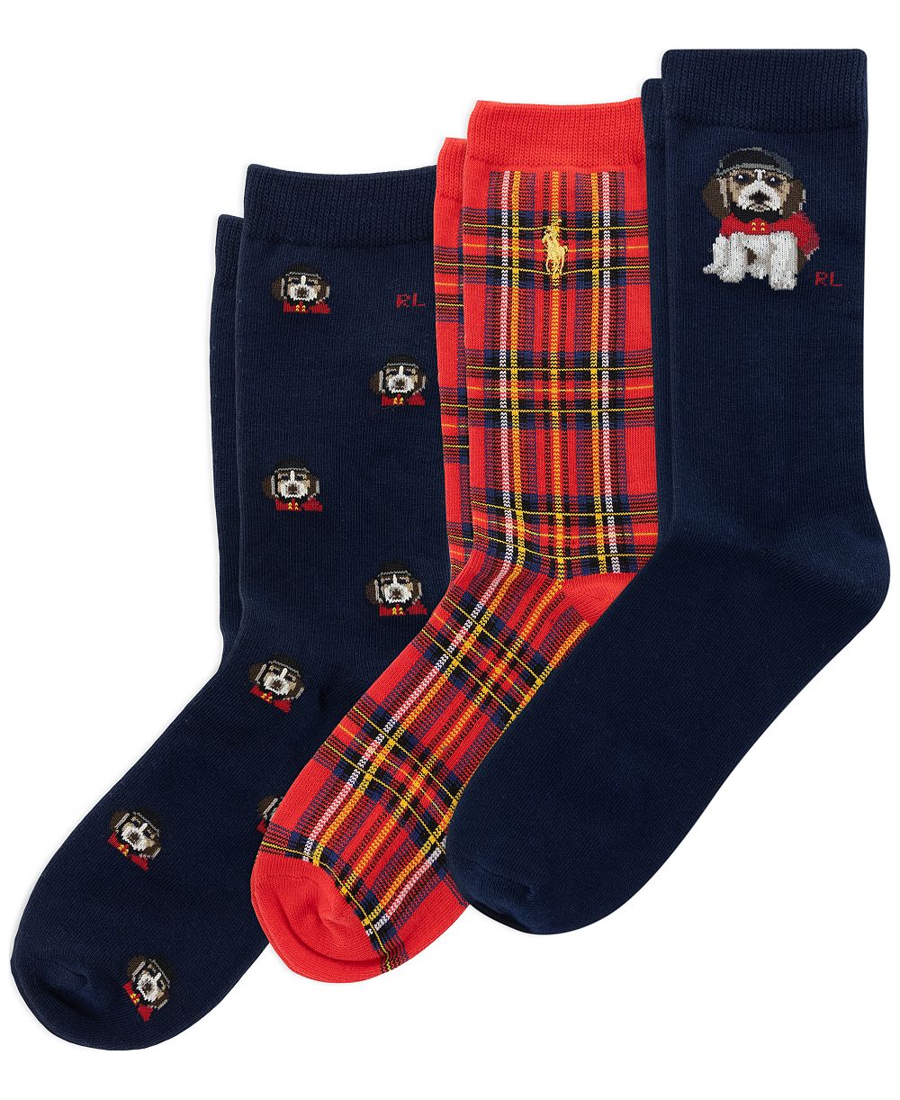 Мужские хлопковые носки Polo Ralph Lauren с принтом собаки, 3 пары, размер для мальчиков 4-11