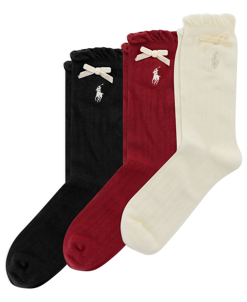 Polo Ralph Lauren Girls' 4-11 Velvet Ribbon Socks, 3-Pack