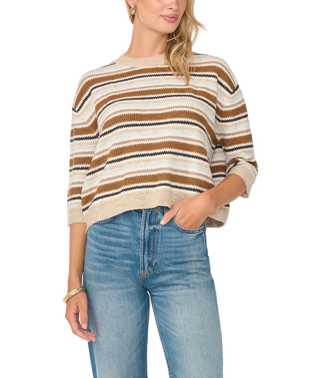 Vince Camuto Women's Seed Stitch Striped Crewneck Sweater