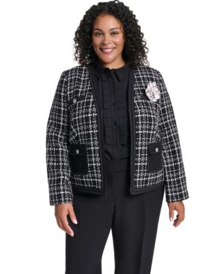 Женская тканая куртка Plus Size KARL LAGERFELD PARIS с открытым передом