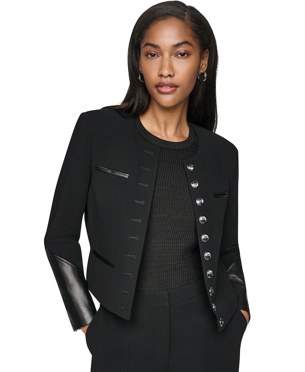 Женская укороченная куртка DKNY Petite без воротника, с длинным рукавом
