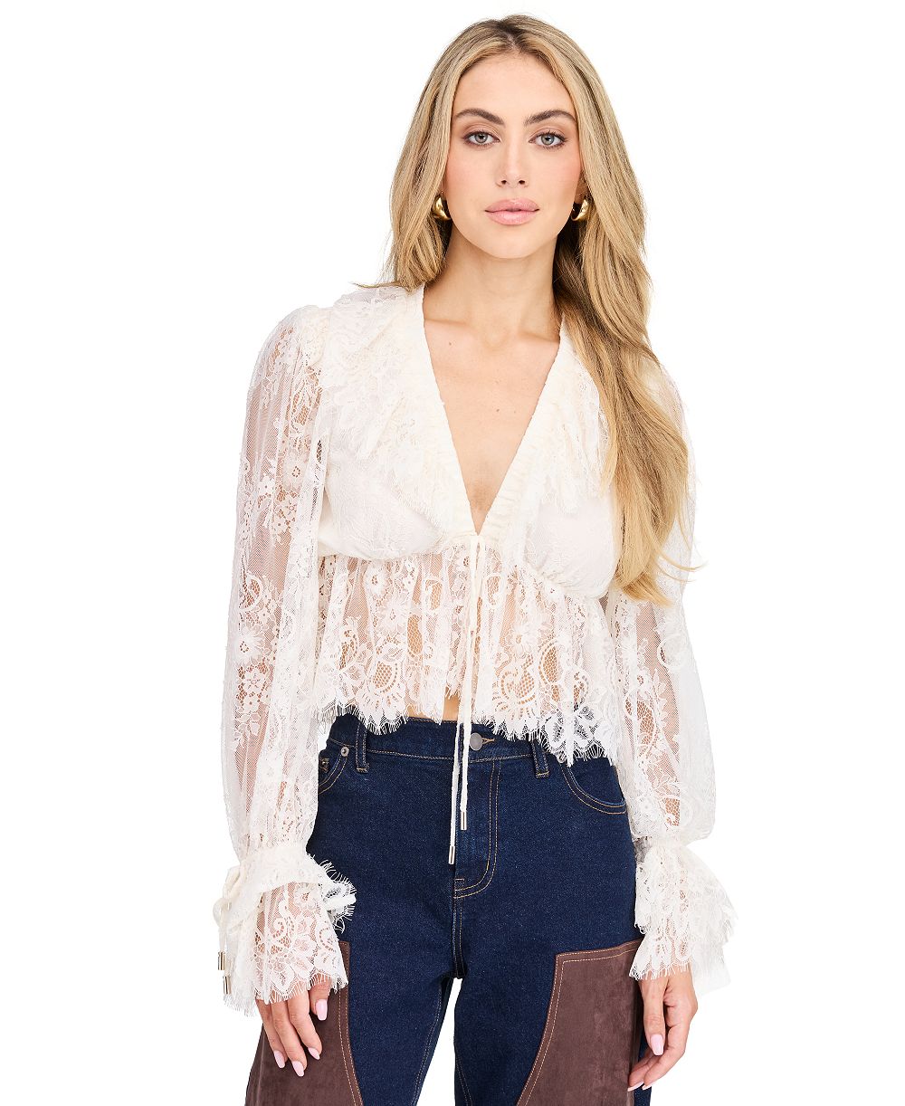 Женская блузка Kittenish Mila Eyelash Lace Long-Sleeve V-Neck