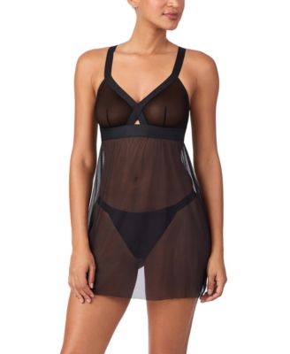 DKNY Women's Sheer Mesh V-Neck Babydoll