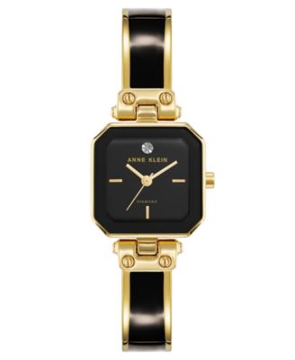 Anne Klein Women's Quartz Octagonal Gold-Tone Black Bangle Watch 24mm