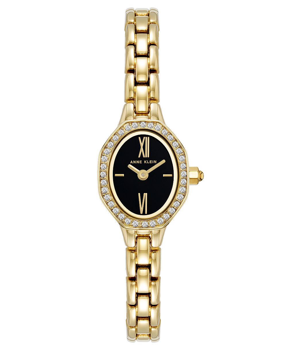 Женские кварцевые наручные часы Anne Klein с овальным черным циферблатом и золотистым корпусом 18mm