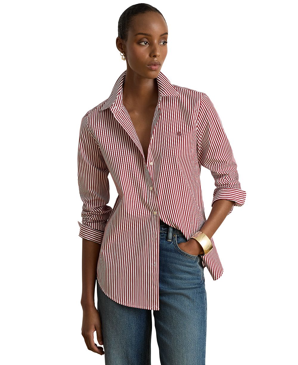 Lauren Ralph Lauren Petite Striped Long-Sleeve Point-Collar Shirt
