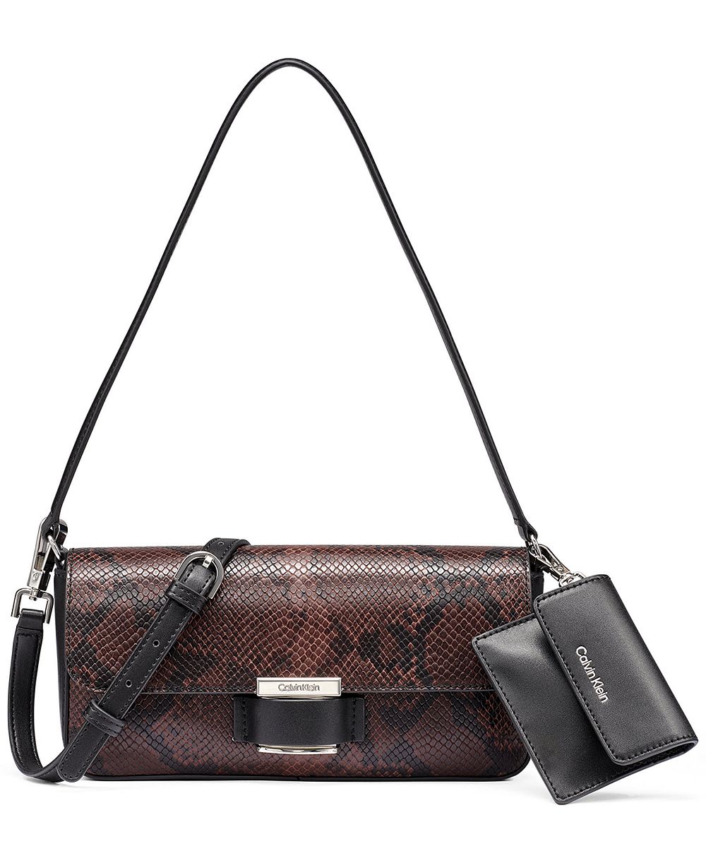 Calvin Klein Ingrid Snakeskin Faux Leather Small Shoulder Handbag