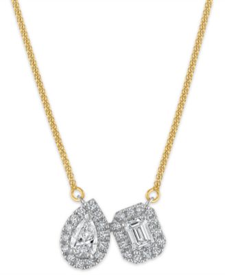 Macy's Lab-Grown Diamond 2-Stone Pendant Necklace (1-1/5 ct. t.w.) in 14k Two-Tone Gold