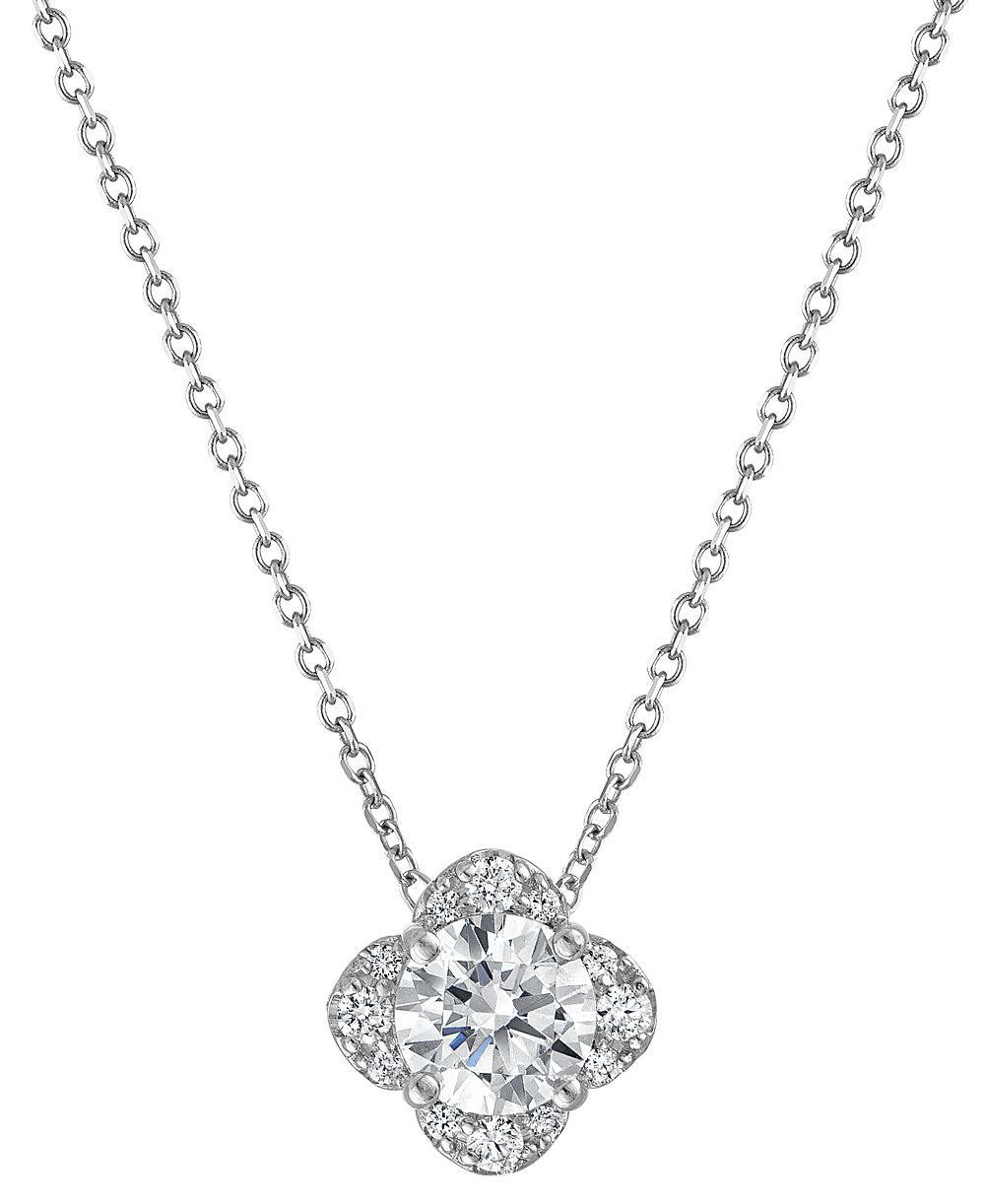 Macy's Lab-Grown Diamond Flower Shape Pendant Necklace (1-1/5 ct. t.w.) in 14k White Gold