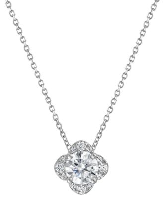 Macy's Lab-Grown Diamond Flower Shape Pendant Necklace (1-1/5 ct. t.w.) in 14k White Gold