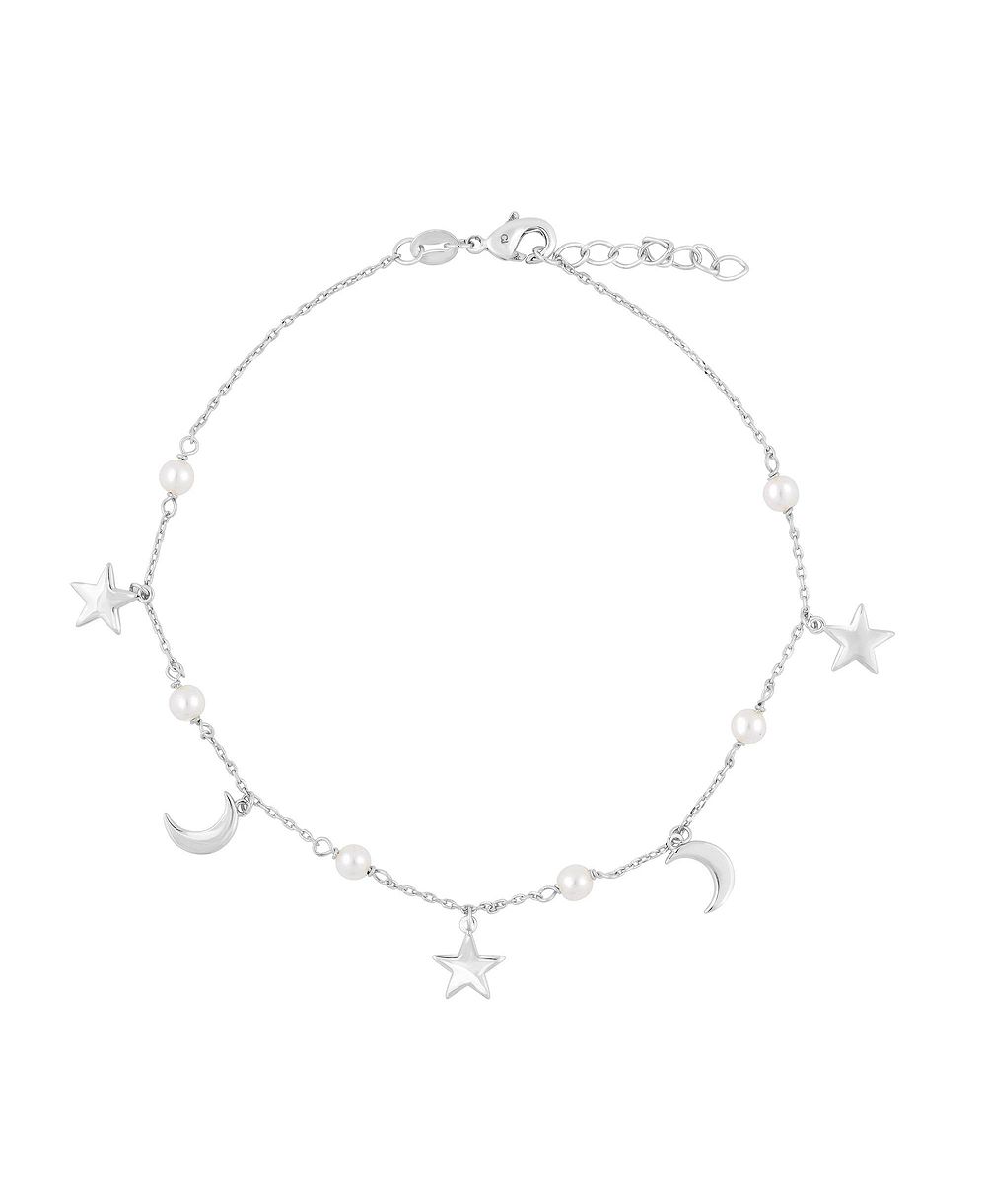 Simona Polished Star and Moon Charm Pearl Anklet