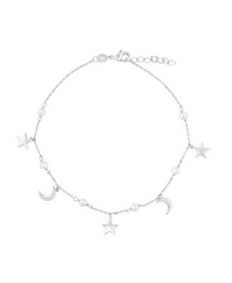 Simona Polished Star and Moon Charm Pearl Anklet