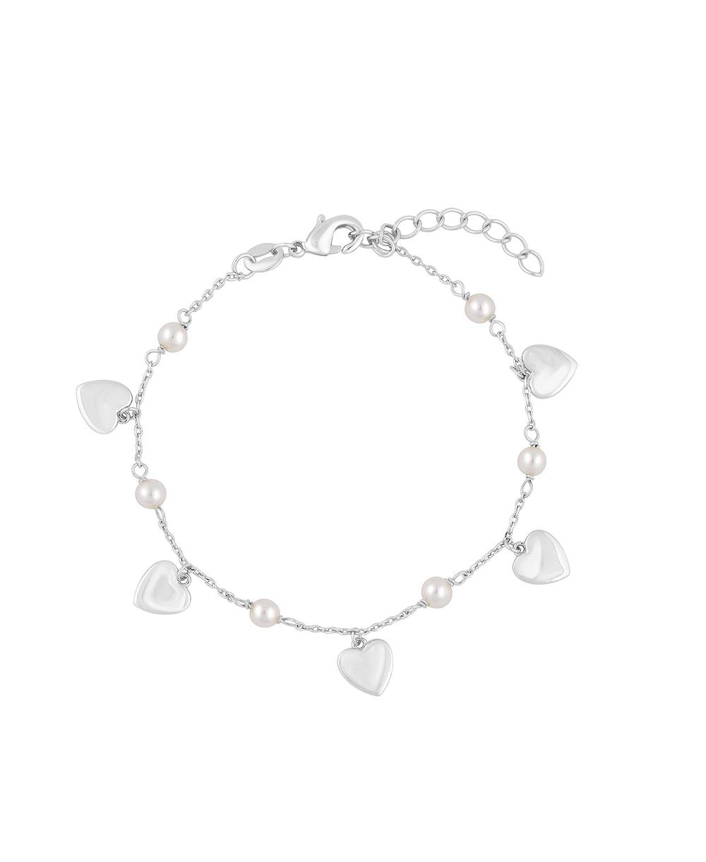 Simona Polished Heart Charm Pearl Anklet