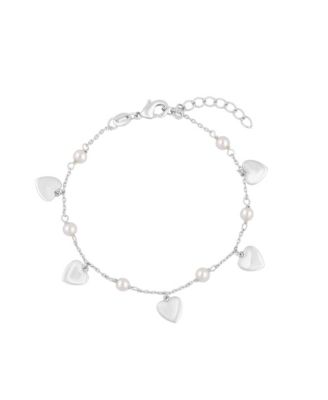 Simona Polished Heart Charm Pearl Anklet