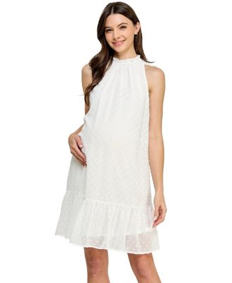 Hello Miz Women's Swiss Dot Mock Neck Dress with Ruffle Hem