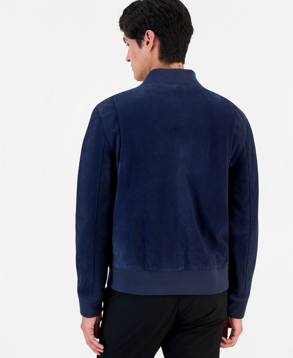 Bagatelle Men's Genuine Suede Angled Rib-Knit Collar Bomber Jacket