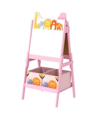 YOBTOP Kids Art Easel - Double-Sided Blackboard and Whiteboard, MDF Frame with Storage Boxes, Cute Pattern Design for Ages 3-8 Years