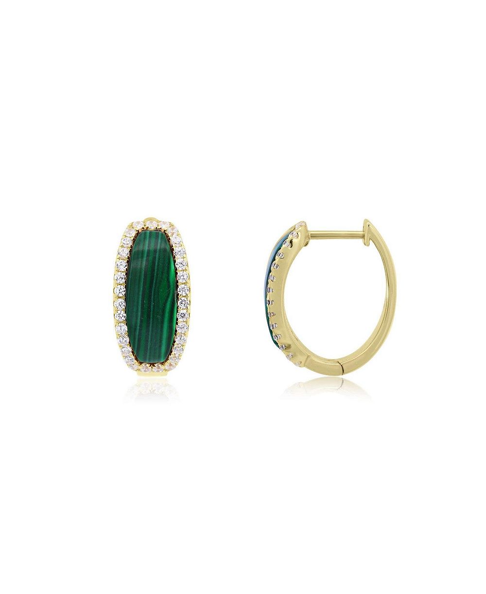 Круглые серьги The Lovery Malachite CZ овальной формы, позолоченное серебро 14K