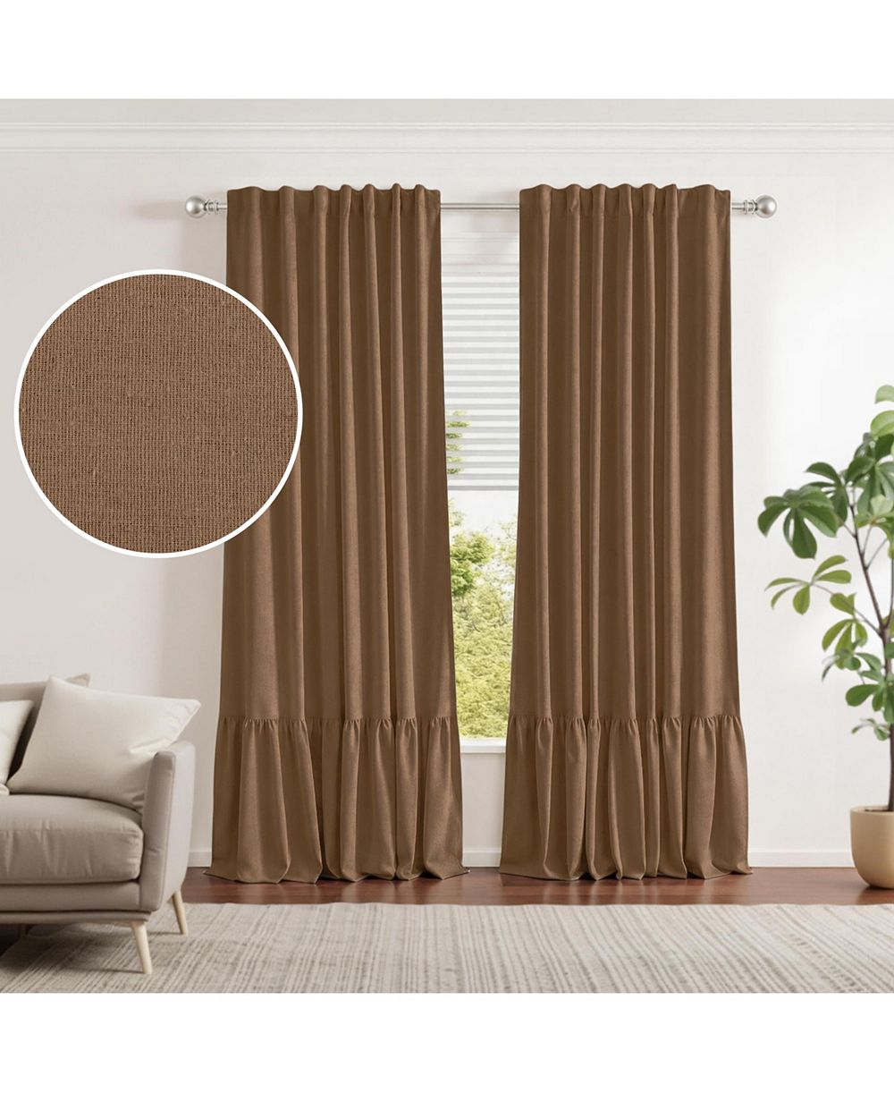 Awesome Home 100% Blackout Cotton Blend Ruffle Curtains Pair