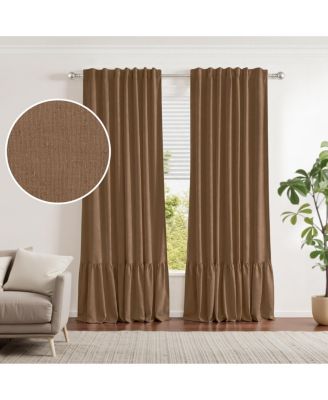 Awesome Home 100% Blackout Cotton Blend Ruffle Curtains Pair