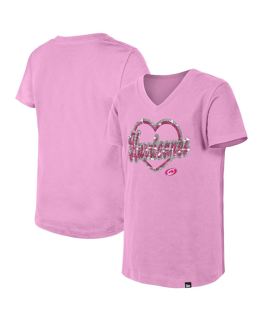 Детская футболка New Era Carolina Hurricanes Pink Flip Sequin V-Neck