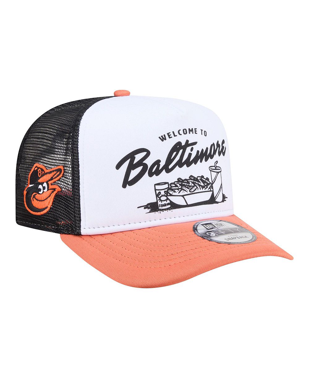 Мужская кепка New Era Baltimore Orioles Foodie A-Frame 9FIFTY Trucker Snapback белая/оранжевая