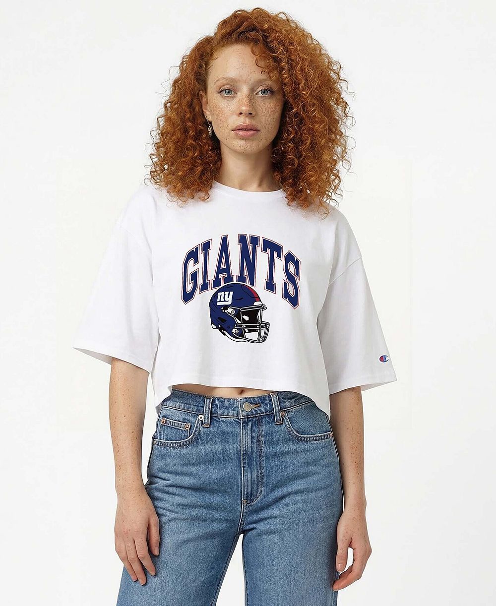Женская укороченная футболка Champion White New York Giants Boyfriend Cropped T-Shirt