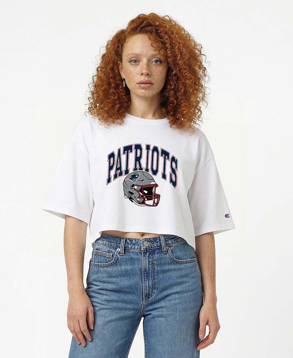 Женская укороченная футболка Champion White New England Patriots Boyfriend Cropped