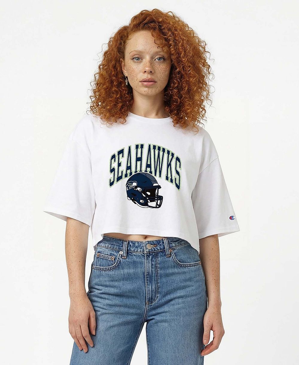 Женская укороченная футболка Champion White Seattle Seahawks Boyfriend Cropped T-Shirt