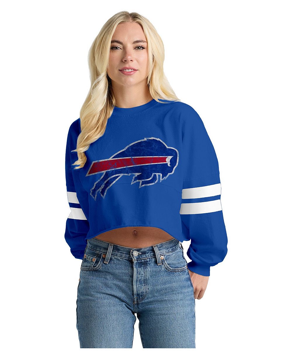 Spirit Jersey Женская синяя укороченная футболка Buffalo Bills Oversized Cropped Stripe Long Sleeve