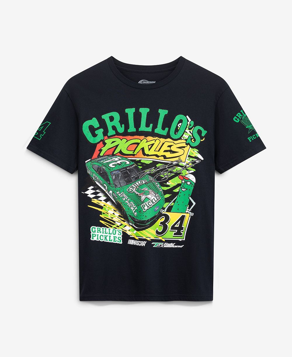 Мужская футболка Front Row Motorsports Black Todd Gilliland 34 Grillo's Pickles