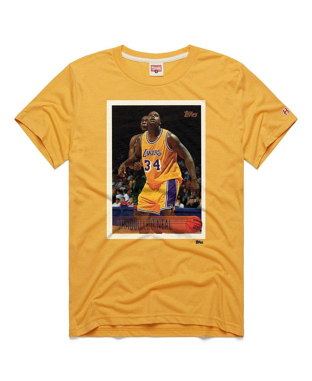 Мужская и женская футболка Homage Shaquille O'Neal Gold Los Angeles Lakers Topps Trading Card Player Tri-Blend