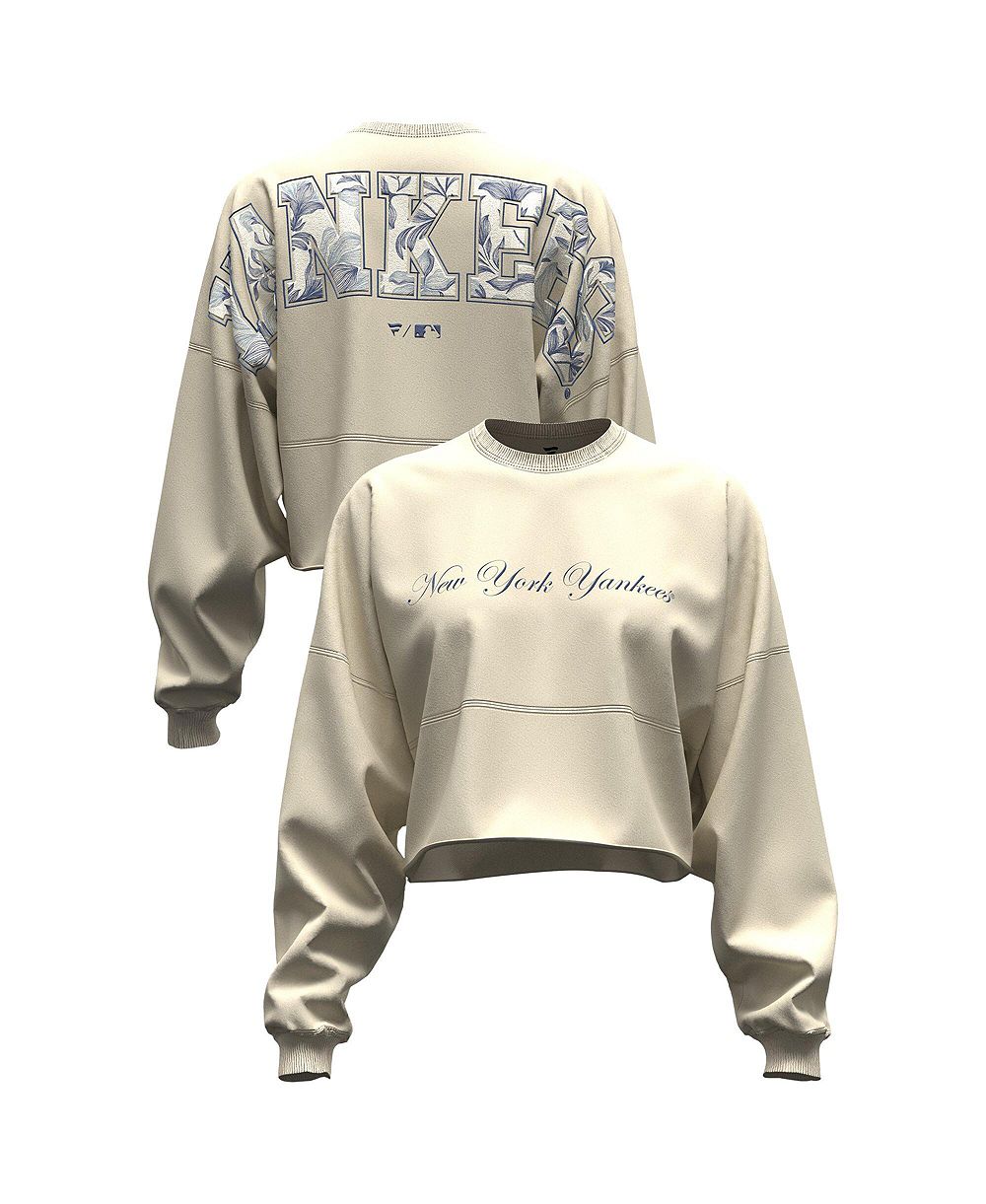 Женская укороченная футболка Fanatics New York Yankees Spirit Floral Script в цвете Light Beige