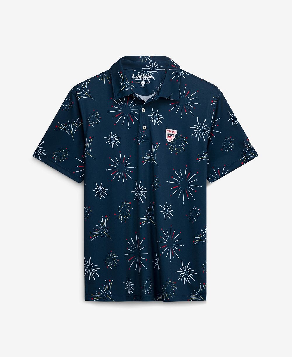 Chubbies Men's Navy The Rockets Rad Glare Performance Polo Shirt