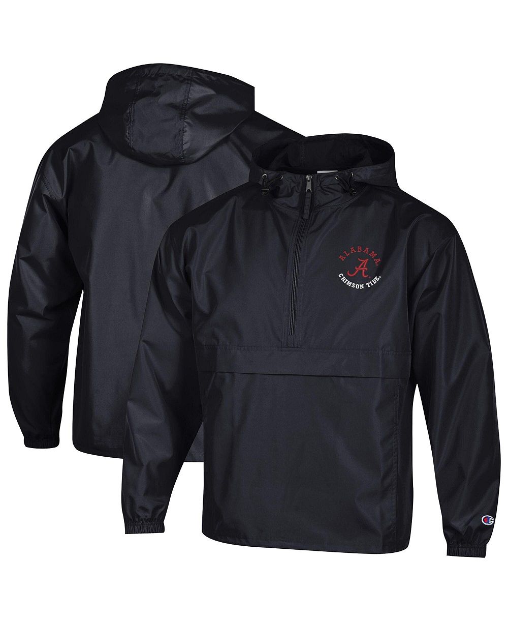 Champion Men's Black Alabama Crimson Tide Packable Hooded Windbreaker Half-Zip Jacket