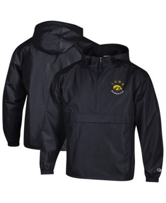 Champion Men's Black Iowa Hawkeyes Packable Hooded Windbreaker Half-Zip Jacket