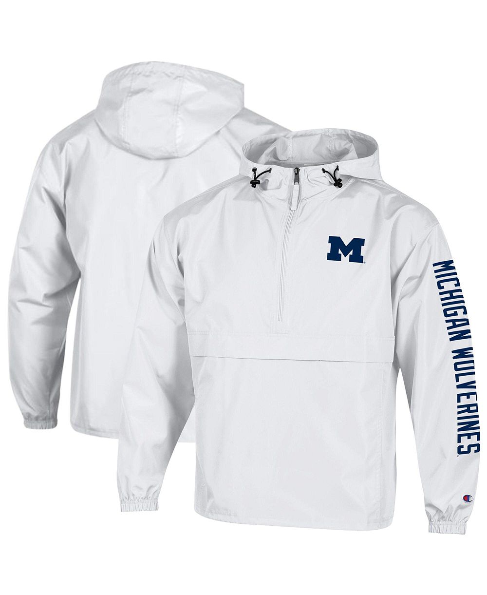 Champion Men's White Michigan Wolverines Cloud Packable Half-Zip Hooded Jacket