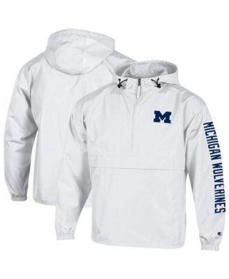 Champion Men's White Michigan Wolverines Cloud Packable Half-Zip Hooded Jacket